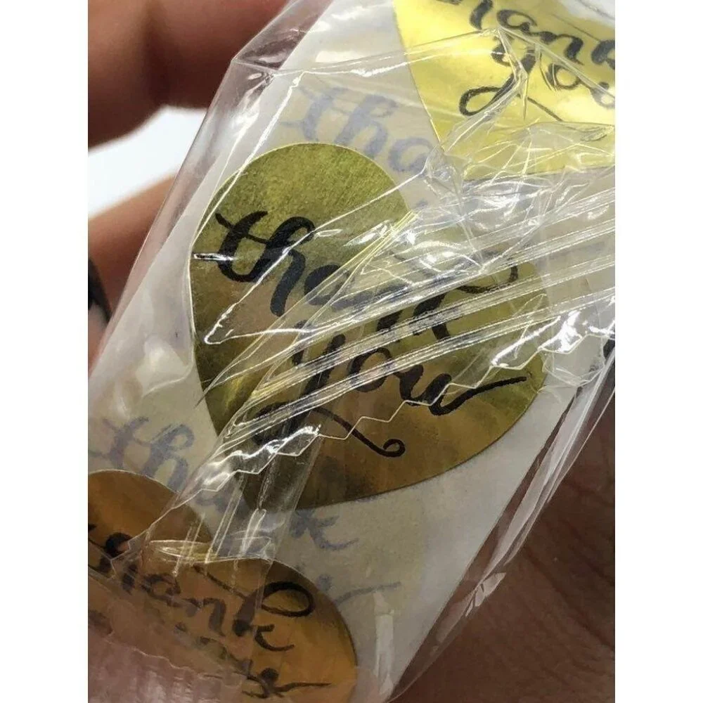Gold Heart Thank You‎ Stickers Roll 500pcs 1 Inch Adhesive Labels
